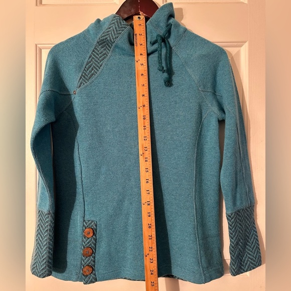 PRANA XS Blue Lucia Funnel Turtle Neck Recycled Wool Blend Sweater Outdoor Warm - Picture 7 of 14